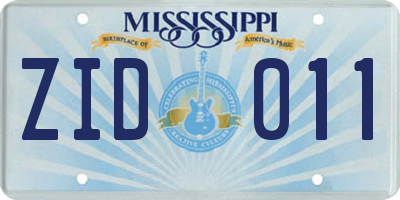 MS license plate ZID011
