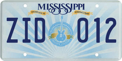 MS license plate ZID012