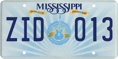 MS license plate ZID013