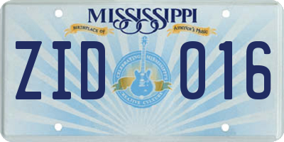 MS license plate ZID016