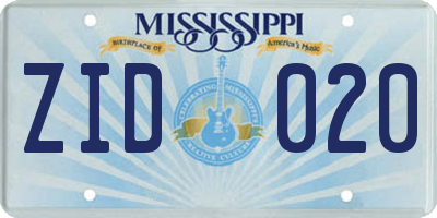 MS license plate ZID020