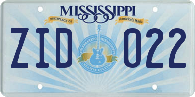 MS license plate ZID022