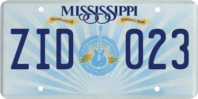 MS license plate ZID023