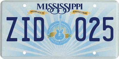 MS license plate ZID025