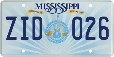 MS license plate ZID026