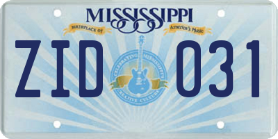 MS license plate ZID031