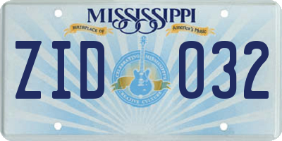 MS license plate ZID032