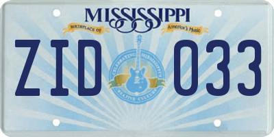 MS license plate ZID033