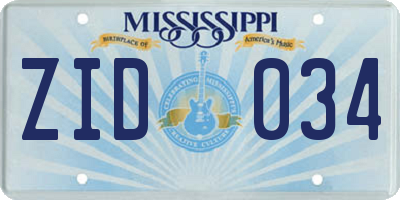 MS license plate ZID034