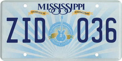 MS license plate ZID036