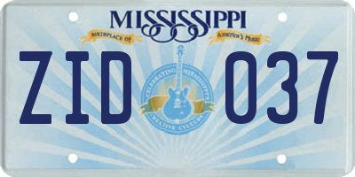 MS license plate ZID037