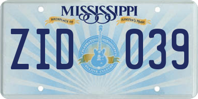 MS license plate ZID039