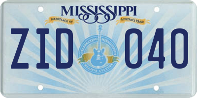 MS license plate ZID040
