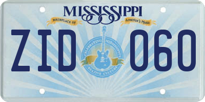 MS license plate ZID060