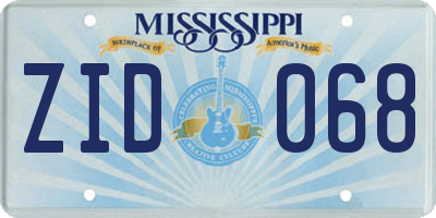MS license plate ZID068