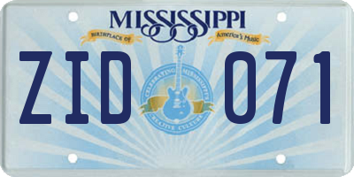 MS license plate ZID071