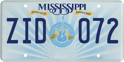 MS license plate ZID072