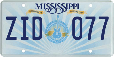 MS license plate ZID077