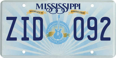 MS license plate ZID092