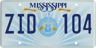 MS license plate ZID104