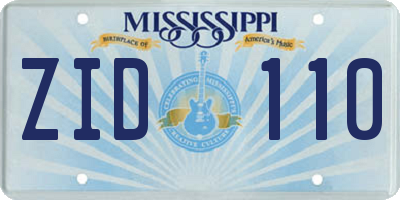 MS license plate ZID110