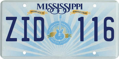 MS license plate ZID116
