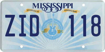 MS license plate ZID118
