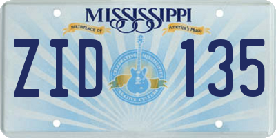MS license plate ZID135