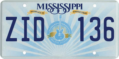 MS license plate ZID136