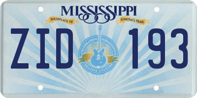MS license plate ZID193