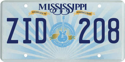 MS license plate ZID208