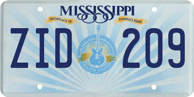 MS license plate ZID209