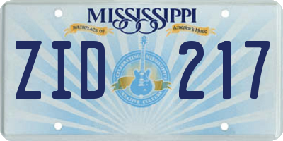 MS license plate ZID217