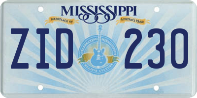 MS license plate ZID230