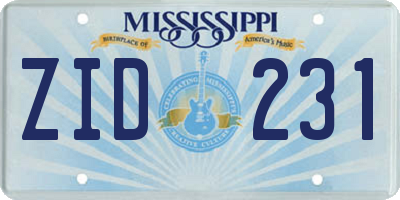 MS license plate ZID231