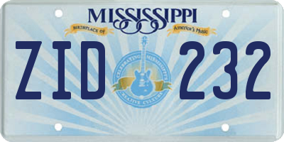MS license plate ZID232