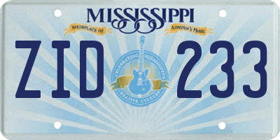 MS license plate ZID233