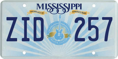 MS license plate ZID257
