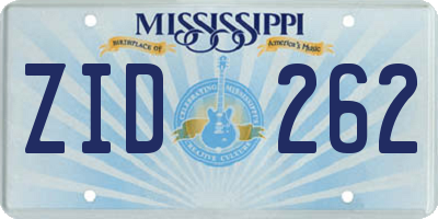 MS license plate ZID262