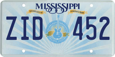 MS license plate ZID452