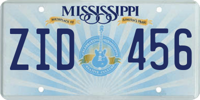 MS license plate ZID456