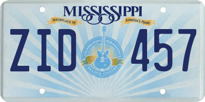 MS license plate ZID457