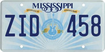 MS license plate ZID458