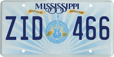 MS license plate ZID466