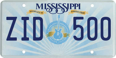 MS license plate ZID500