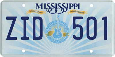 MS license plate ZID501