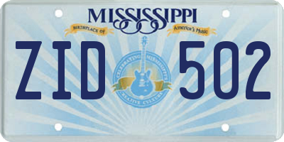 MS license plate ZID502