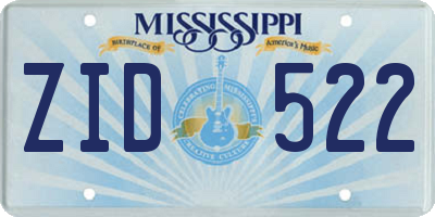 MS license plate ZID522