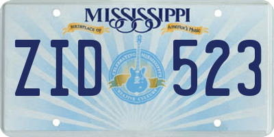 MS license plate ZID523