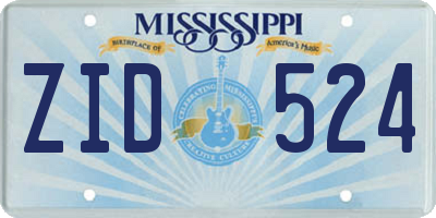 MS license plate ZID524